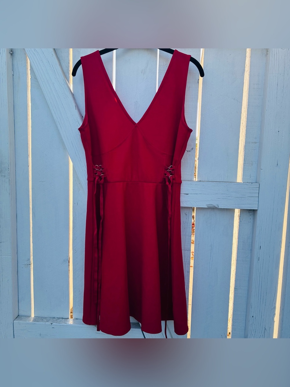 Xhilaration Red V-Neck Lace-Up Mini Dress Sz M